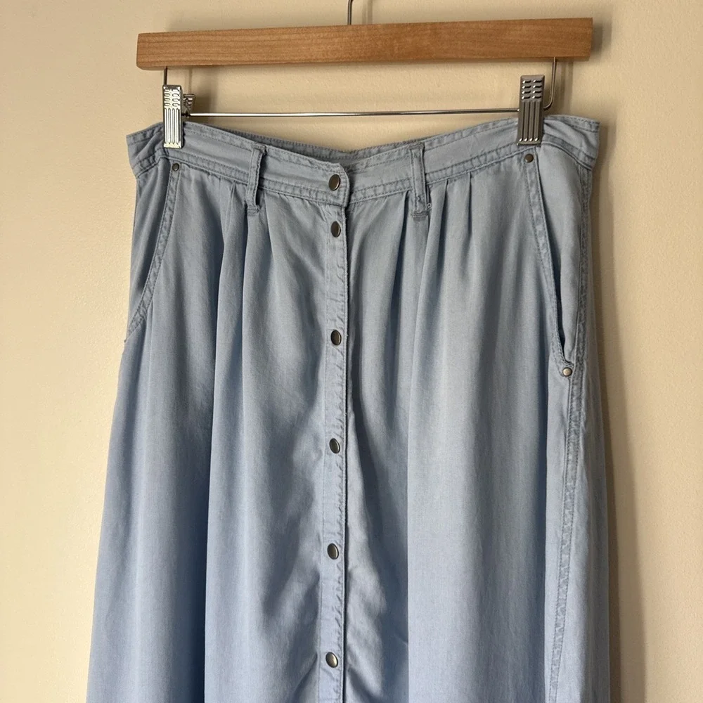 Pistola Skirt Womens Size M Blue Chambray Snap Baez Maxi Boho Indie Classic